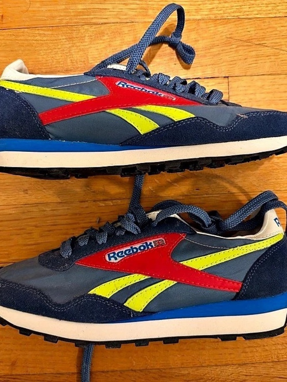 Reebok Classic Nylon Essential Blue Solar Acid Yellow Color Block Sneakers